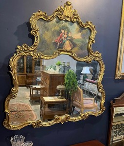 lot 3 image: Antique French Giltwood Trumeau Mirror