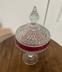 lot 39 image: Vintage Ruby Band Candy Jar