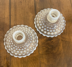 lot 44 image: Moonstone Hobnail Candle Holders