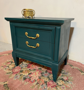 lot 56 image: Mid Century Teal Side Table  Nighstand by Dixie