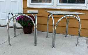 lot 57 image: MCM Chrome Glass Top Side Tables