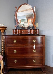 lot 2 image: Antique Solid Mahogany Dresser with Vanity Topper