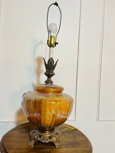 lot 76 image: Mid Century Amber Glass Lamp