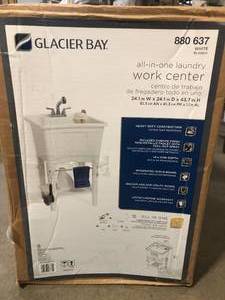 Glacier Bay All-in-One 24 in. x 24 in. 20 Gal. Freestanding Laundry Tub in White, with Non-Metallic Pull-Out Faucet in Chrome customer return review photos