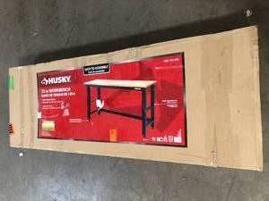 Husky 6 ft. Adjustable Height Solid Wood Top Workbench in Black for Ready to Assemble Steel Garage Storage System