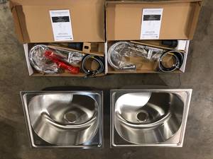 Mix lot of 2 Stainless steel Sinks with faucets , Customer return, review all pictures