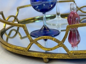 lot 70 image: Decorative Mirrored Tray and Candle Holders
