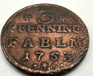 lot 196 image: Ahalt Bernhurt German 1753 3 Pfenning FABLM Coin - German Empire Coin
