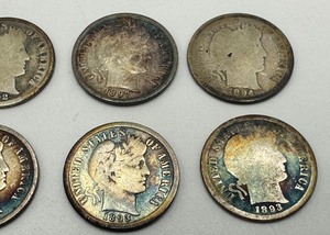lot 194 image: (8) United States Barber Dimes including a United States 1893 Barber Dime and More