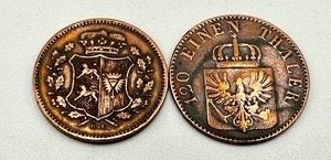 lot 185 image: German 3 Pfenning 1849 Coin and 1850 Dreiling Coin