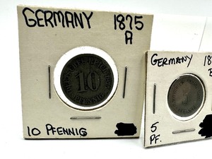 lot 184 image: Antique German Coins including 1875 10 Pfenning, 1875 5 Pfenning and 1874 2 Pfenning