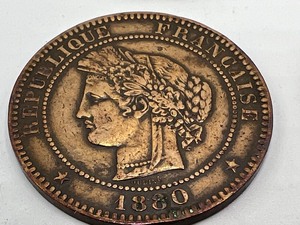 lot 256 image: Collection of 14 Antique French Coins incudes 1880 10 Centimes Coin & 1853 5 Centimes Coin