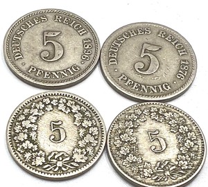 lot 276 image: (2) Switzerland Coins including 1894 5 Rappen Coin and (2) Vintage German Coins