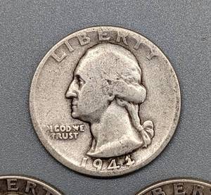 lot 285 image: Three Silver Washington Quarters