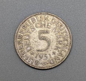 lot 286 image: 1951 German Silver 5 Mark