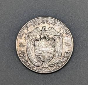 lot 287 image: 1930 Medio Balboa Panama Silver Half Dollar