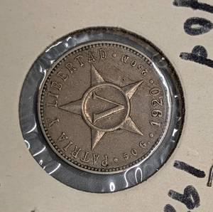 lot 288 image: 1915 and 1920 Cuban 5 Centavos