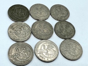 lot 323 image: (9) 1980s Mexico 20 Peso Coins