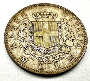 lot 317 image: 1863 Italian Silver Coin - 1863 Italy, King Victor Emmanuel II 1 Lira Coin
