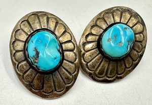 lot 312 image: Vintage Turquoise and Sterling Clip Earrings