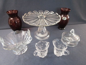 lot 110 image: Cake Stand, Ruby Vases