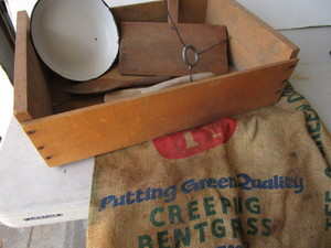 lot 325 image: Burlap, Box, Spoons