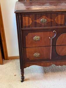 Antique Ornate Wood Dresser with Mirror