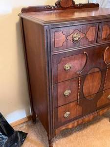 Antique Ornate Wood Tall Boy Dresser