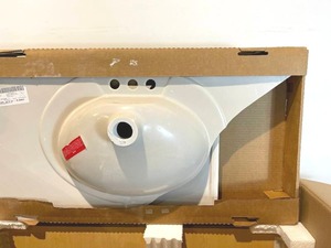 lot 20 image: Glacier Bay White Bathroom Vanity with White Cultured Marble Vanity Top and White Basin DAMAGED TOP