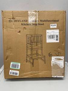 lot 54 image: Cosyland Kids Bamboo Kitchen Helper Step Stool with Removable Anti-Fall Railing