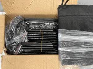 lot 56 image: OYREL 10-Tier Tall Metal and Black Fabric Covered Shoe Rack with Storage Box