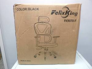 lot 76 image: FlexKing Black Ergonomic Office Chair with Lumbar Support, High Back and Adjustable Headrest and Armrest
