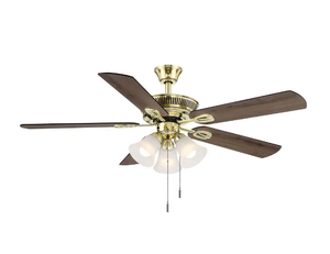 lot 82 image: Hampton Bay Glendale III 52 in. LED Indoor Flemish Brass Ceiling Fan with Reversible Matte Black and Oil Rubbed Oak Blades