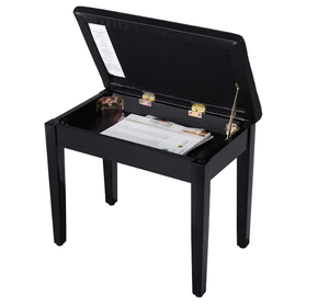 lot 89 image: SONGMICS Black Piano BenchVanity Stool with Tufted Padded Seat and Built-in Storage Compartment