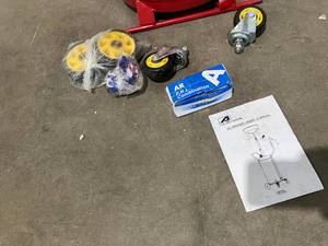 lot 9 image: Aain 18 Gallon Red Adjustable Waste Oil LIft Drain Tank with Wheels