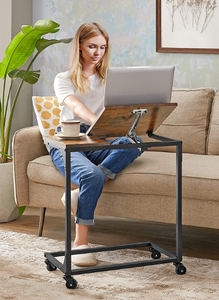 lot 115 image: VASAGLE Laptop Side Table with Partially Adjustable Surface in Vintage Brown and Black