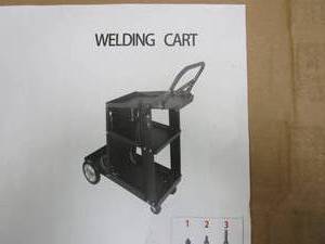 lot 709 image: Welding Carts for MigTig Welder and Plasma Cutter Welder Cart on Wheels Welding Carts with Tank Storage Heavy Duty Matte Material in Black (OPEN BOX)