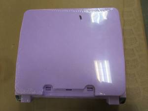 lot 739 image: Small Rolling Cart with Lid in Light Purple (TOP IS CRACKED, SEE PHOTOS)