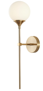 lot 802 image: KCO Lighting Modern Milk Glass Wall Mounted Light Gold Long Sconces Wall Lighting Globe Ball Round Wall Lamp Bathroom Bar Stairway Wall Light Fixture Brushed Brass Wall Sconce (White)