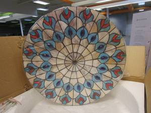 lot 828 image: 20 in. 4-Light Colorful Vintage Tiffany Flush Mount Ceiling Light Fixture with Colorful Design Lampshade (OPEN BOX)