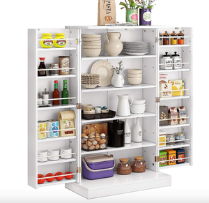 lot 849 image: Function Home 41 Kitchen Storage Cabinet, Pantry Cabinet with Doors and Adjustable Shelves in White (BOX UNTESTED, SOLD AS IS)