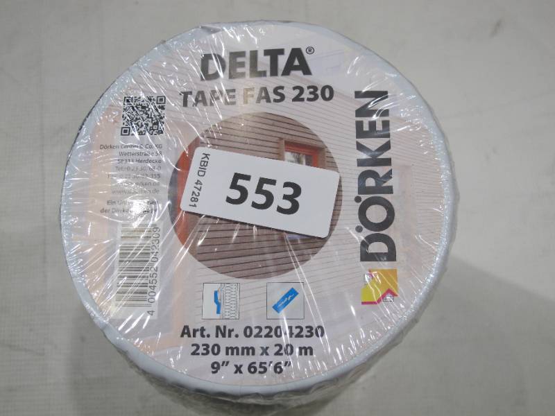 lot 553 image: NEW Roll of Dorken Delta Tape FAS 100 Flashing Tape - 9 x 65.5 per Roll
