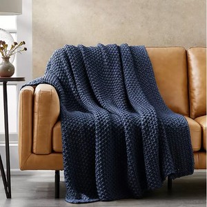 lot 514 image: NEW Members Mark Oversized Chunky Knit Throw, 60 x 70 - Navy Blue
