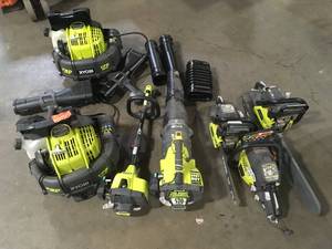 lot 8 image: Lot of assorted Ryoby  outdoor Tools, Blowers, Chainsaws, various models and conditions Customer returns Review all pictures