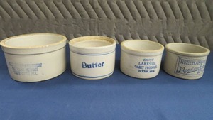 lot 132 image: VINTAGE BUTTER  CREAMERY CROCKS