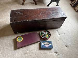 lot 216 image: Wood Storage Box & Games