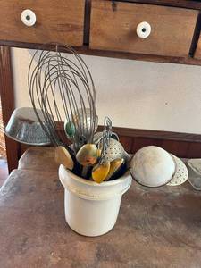 lot 490 image: Small Crock Full of Vintage Kitchen Items