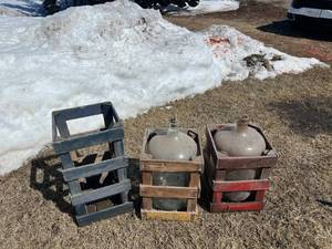 lot 586 image: Glass Jugs in Wood Boxes