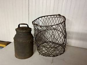 lot 362 image: Wire Basket & Dairy Can
