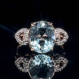 2 Carat Natural Aquamarine & Diamond Pave Double Heart Halo Ring in 14k Rose Gold $2,750 Retail VIDEO